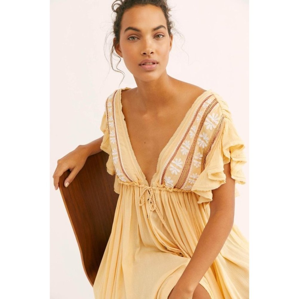 Free People Will Wait For you Bobo Embroidered Midi Dress Size S